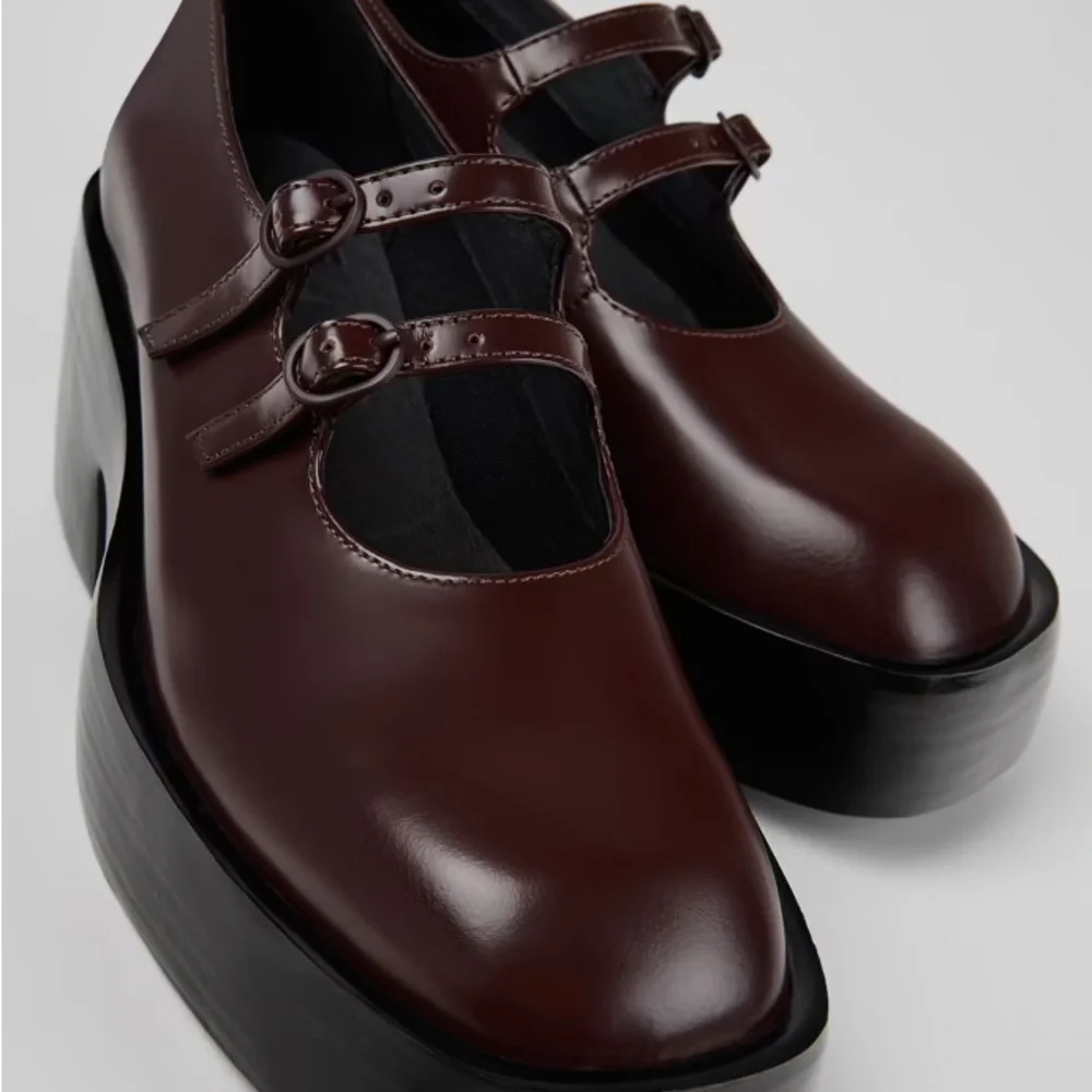 NWOT Camper Billie Platform Mary Jane Heeled Leather Shoes in Burgundy - Picture 3 of 13